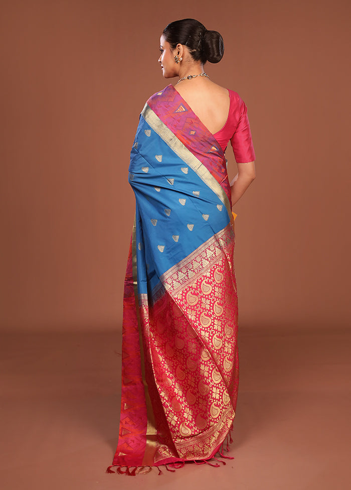 Blue Kanjivaram Silk Saree With Blouse Piece