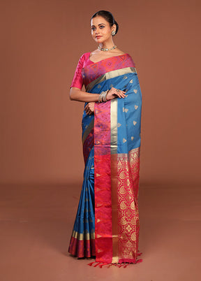 Blue Kanjivaram Silk Saree With Blouse Piece