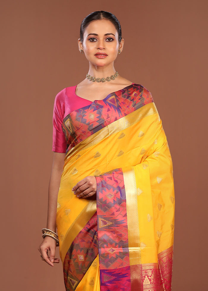Yellow Kanjivaram Silk Saree With Blouse Piece