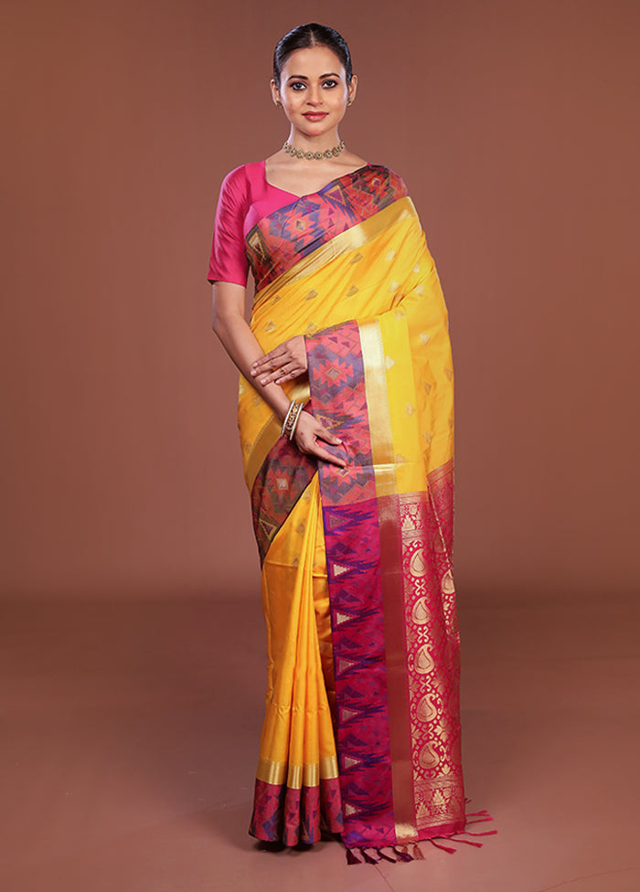 Yellow Kanjivaram Silk Saree With Blouse Piece