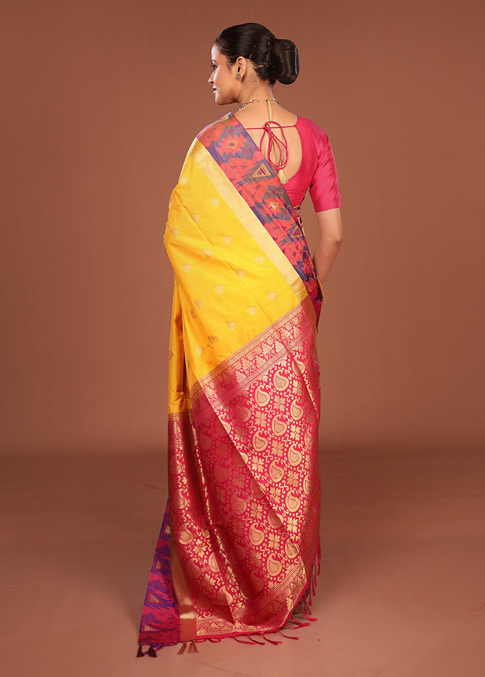 Yellow Kanjivaram Silk Saree With Blouse Piece