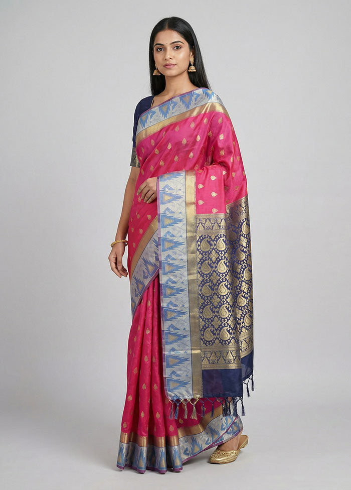 Pink Kanjivaram Silk Saree With Blouse Piece