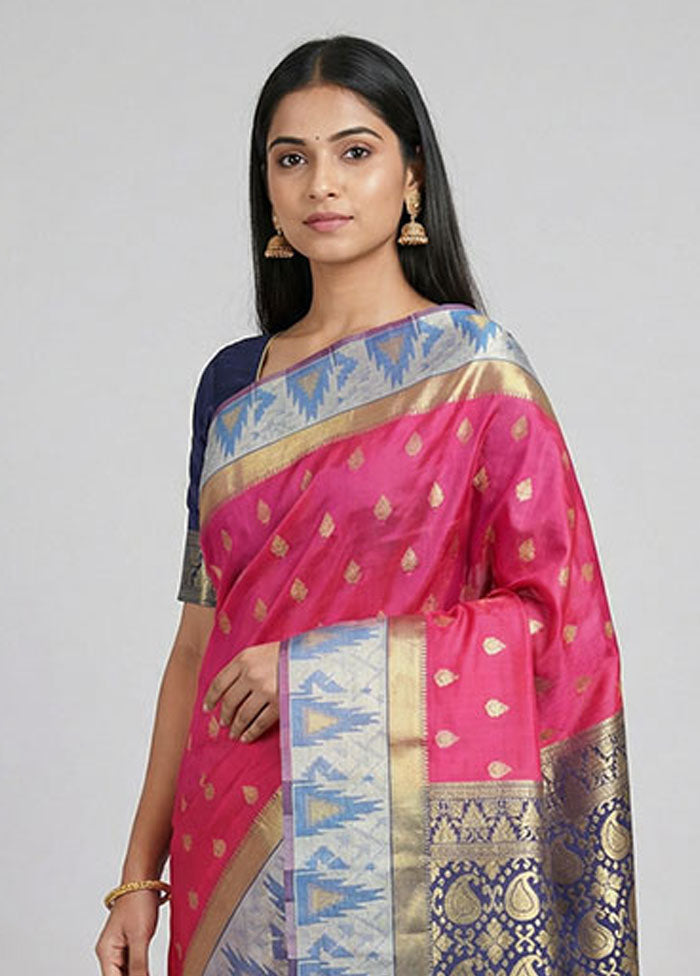Pink Kanjivaram Silk Saree With Blouse Piece