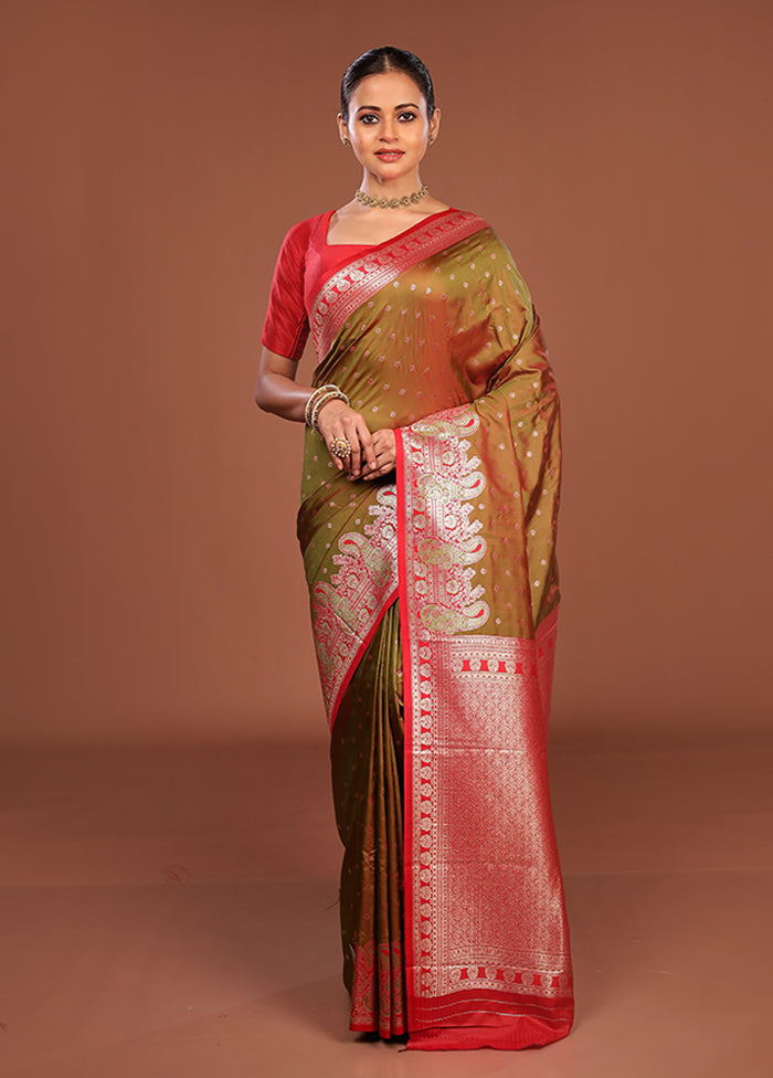 Green Dupion Silk Saree With Blouse Piece