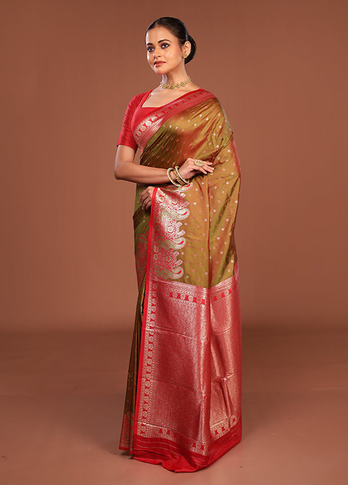 Green Dupion Silk Saree With Blouse Piece