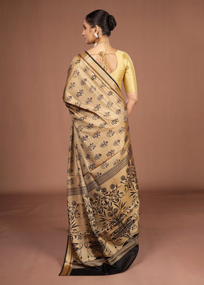 Cream Printed Pure Silk Saree Without Blouse Piece