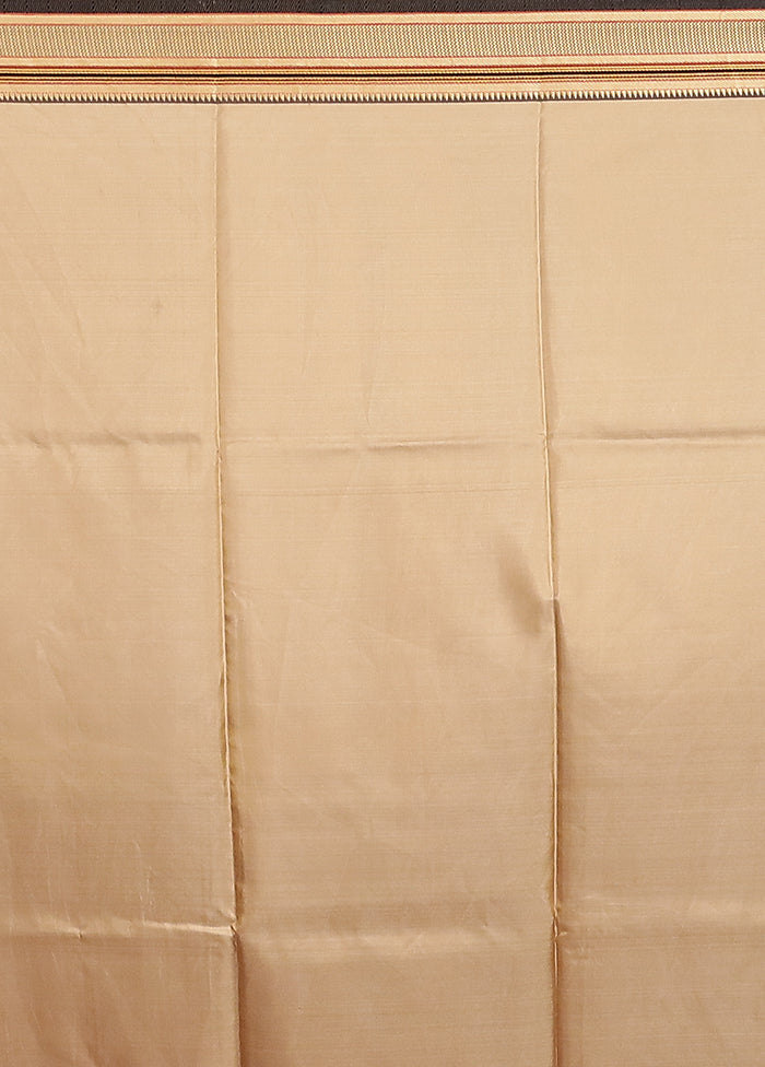 Cream Printed Pure Silk Saree Without Blouse Piece