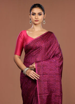 Purple Printed Pure Silk Saree Without Blouse Piece