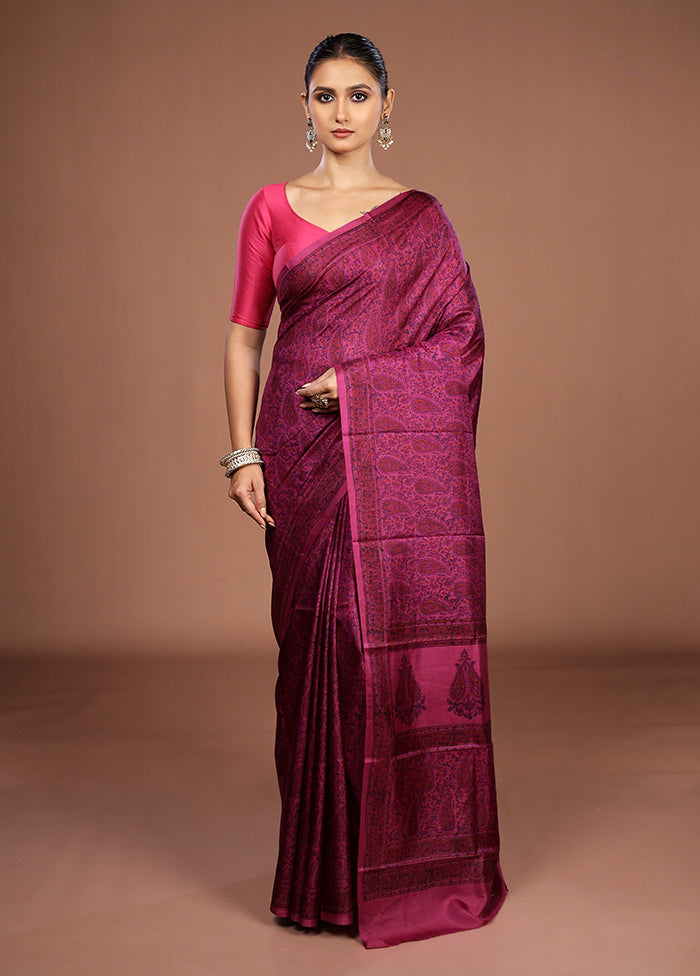 Purple Printed Pure Silk Saree Without Blouse Piece