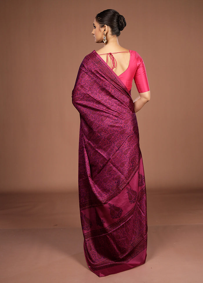 Purple Printed Pure Silk Saree Without Blouse Piece