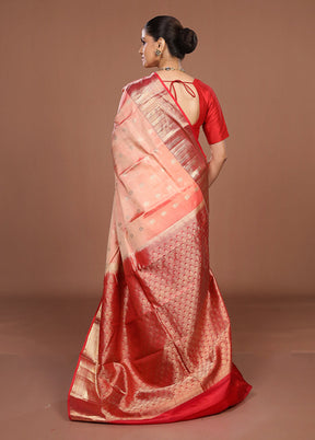 Pink Handloom Kanjivaram Pure Silk Saree With Blouse Piece