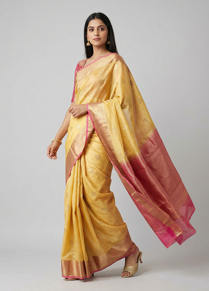 Cream Handloom Kanjivaram Pure Silk Saree With Blouse Piece