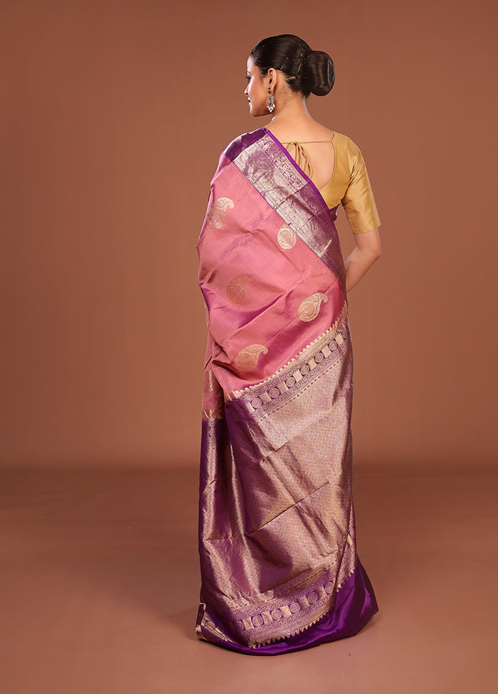 Pink Handloom Kanchipuram Pure Silk Saree With Blouse Piece