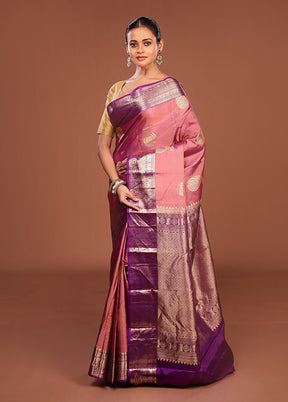 Pink Handloom Kanchipuram Pure Silk Saree With Blouse Piece