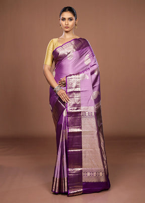 Purple Handloom Kanchipuram Pure Silk Saree With Blouse Piece