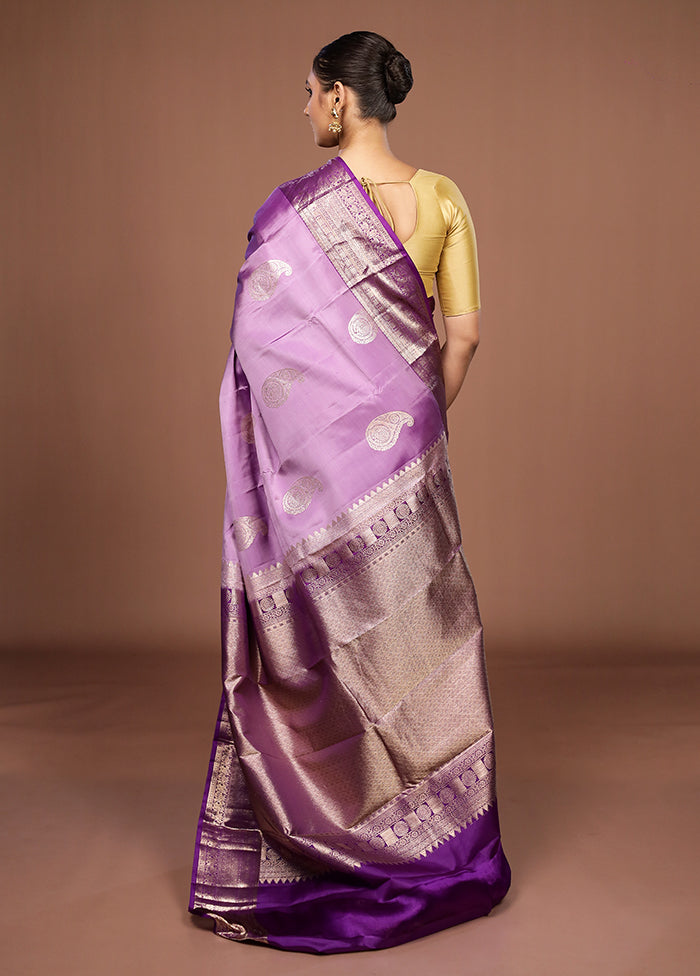 Purple Handloom Kanchipuram Pure Silk Saree With Blouse Piece