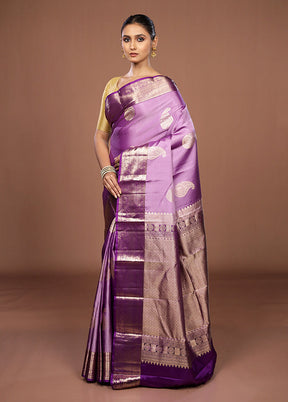 Purple Handloom Kanchipuram Pure Silk Saree With Blouse Piece