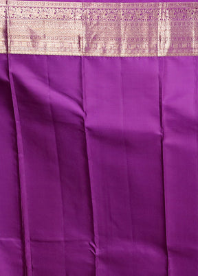 Purple Handloom Kanchipuram Pure Silk Saree With Blouse Piece