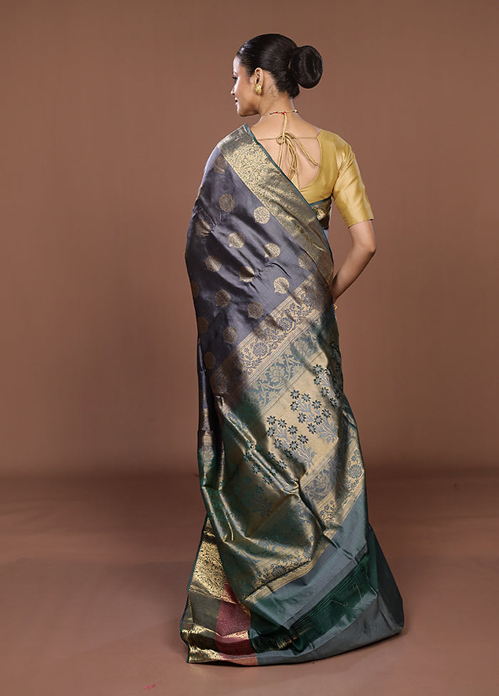 Black Handloom Kanjivaram Pure Silk Saree With Blouse Piece