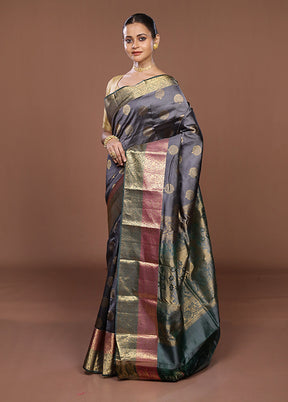 Black Handloom Kanjivaram Pure Silk Saree With Blouse Piece