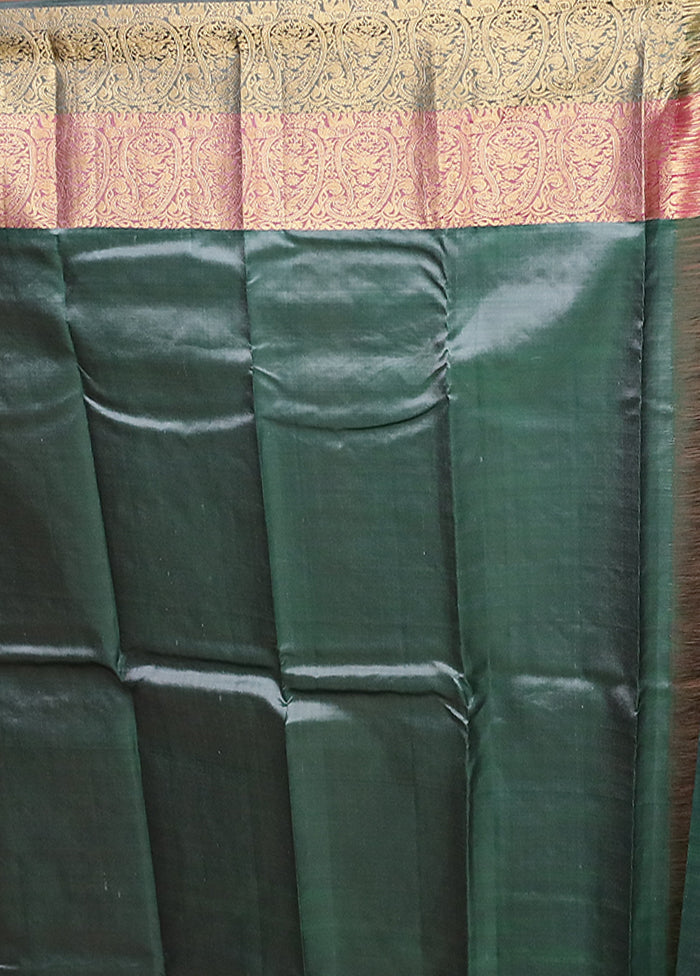 Black Handloom Kanjivaram Pure Silk Saree With Blouse Piece