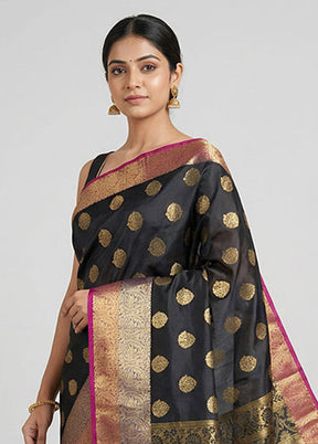 Black Handloom Kanjivaram Pure Silk Saree With Blouse Piece