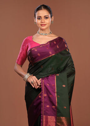 Green Kanjivaram Silk Saree With Blouse Piece