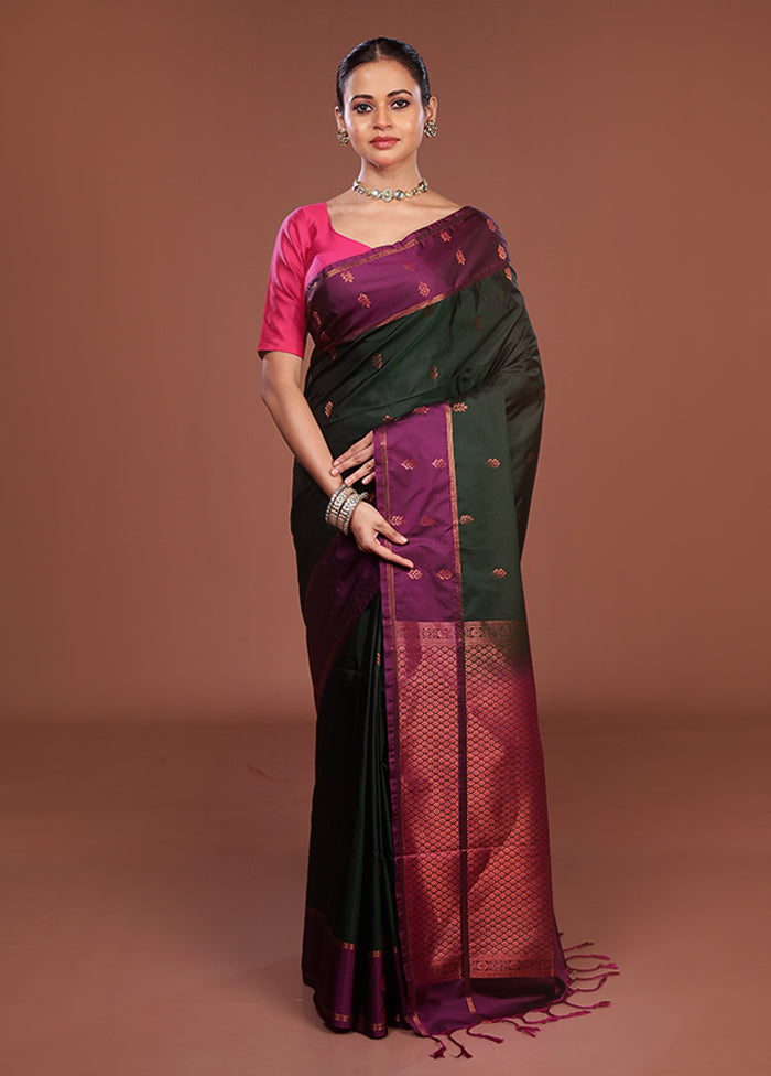 Green Kanjivaram Silk Saree With Blouse Piece