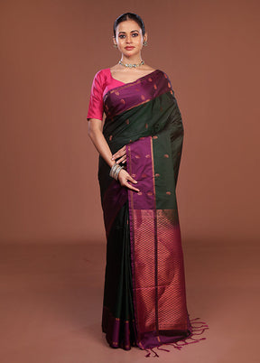 Green Kanjivaram Silk Saree With Blouse Piece