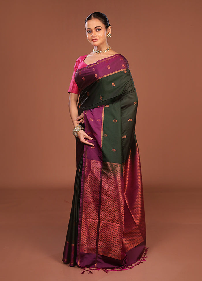 Green Kanjivaram Silk Saree With Blouse Piece