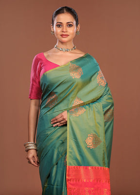 Pink Kanjivaram Silk Saree With Blouse Piece