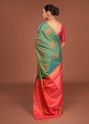 Pink Kanjivaram Silk Saree With Blouse Piece