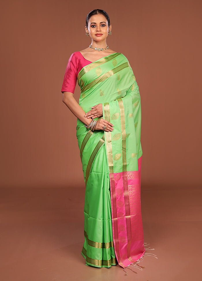 Pink Kanjivaram Silk Saree With Blouse Piece
