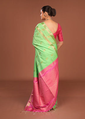 Pink Kanjivaram Silk Saree With Blouse Piece