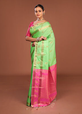 Pink Kanjivaram Silk Saree With Blouse Piece