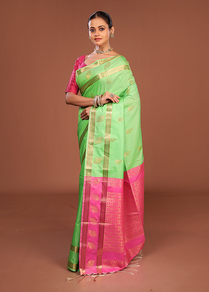 Pink Kanjivaram Silk Saree With Blouse Piece