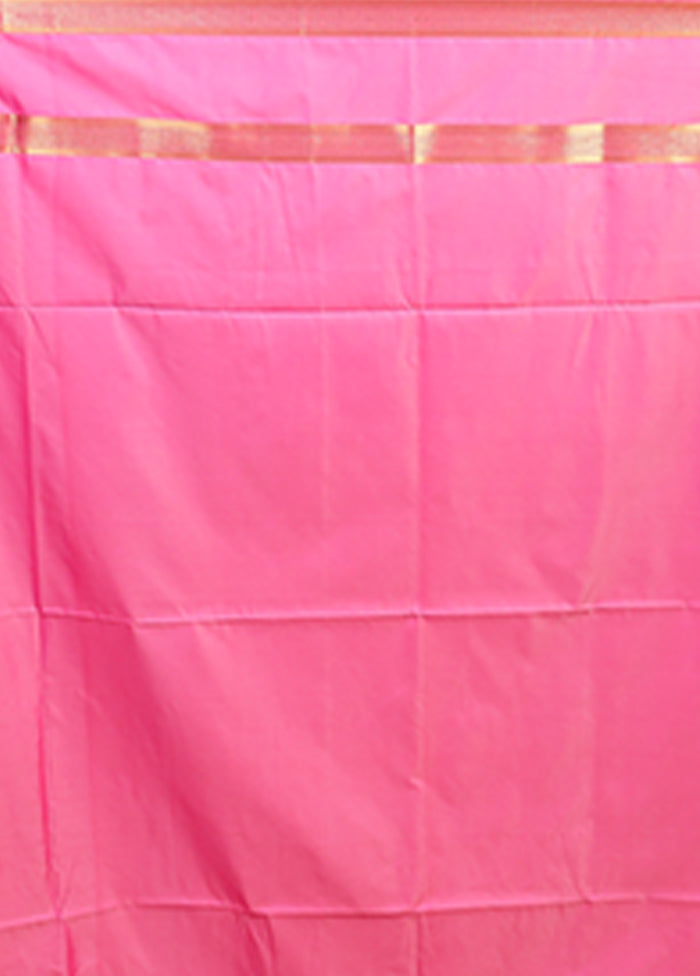 Pink Kanjivaram Silk Saree With Blouse Piece