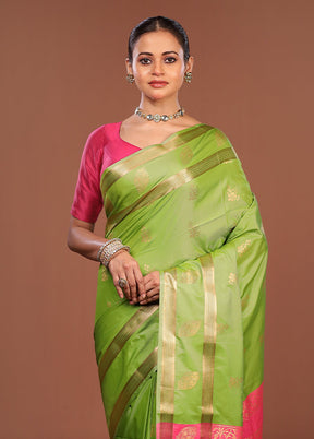 Green Kanjivaram Silk Saree With Blouse Piece