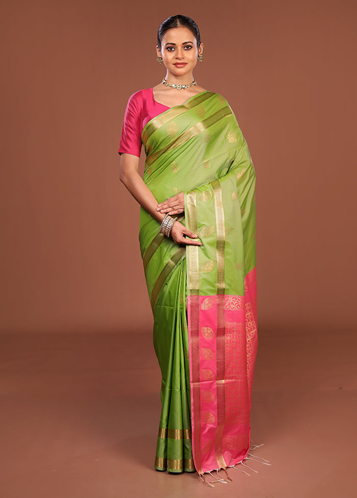 Green Kanjivaram Silk Saree With Blouse Piece