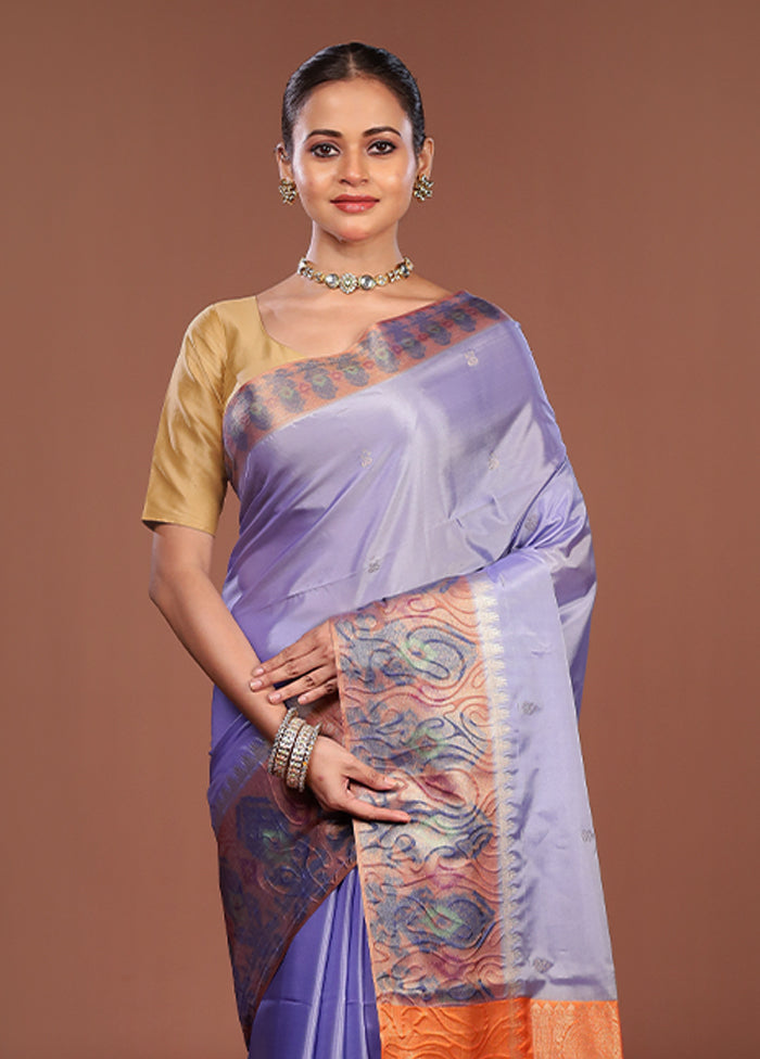 Purple Kanjivaram Silk Saree With Blouse Piece