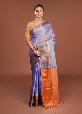 Purple Kanjivaram Silk Saree With Blouse Piece