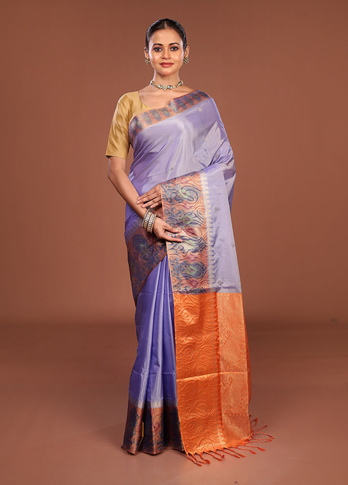 Purple Kanjivaram Silk Saree With Blouse Piece