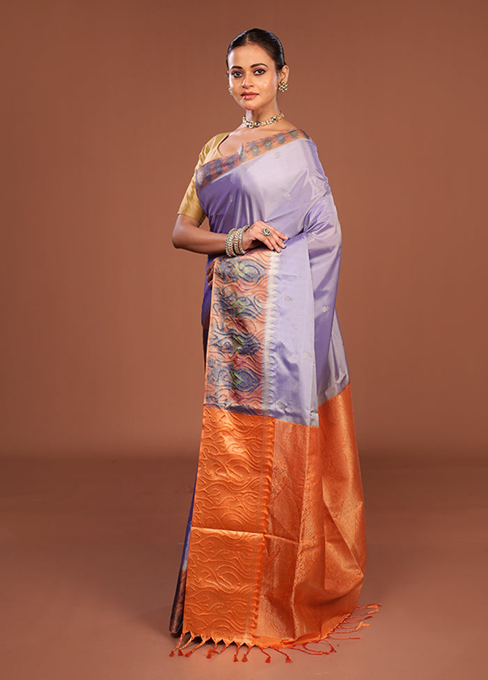 Purple Kanjivaram Silk Saree With Blouse Piece