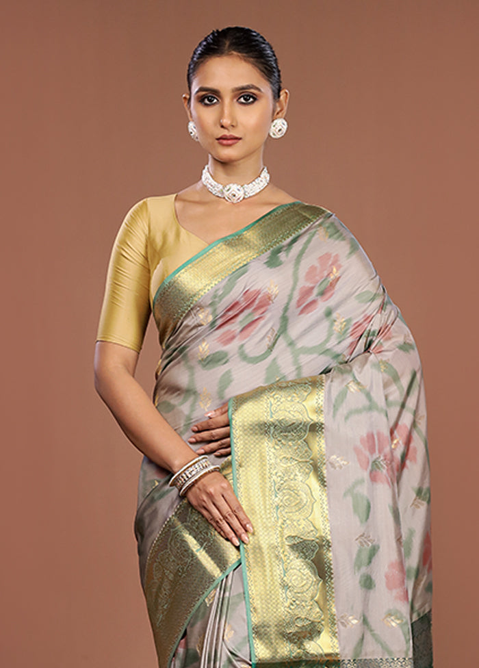 Grey Kanjivaram Silk Saree With Blouse Piece