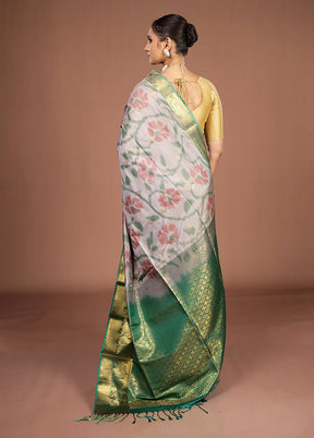 Grey Kanjivaram Silk Saree With Blouse Piece