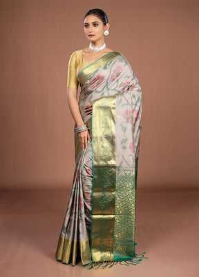 Grey Kanjivaram Silk Saree With Blouse Piece