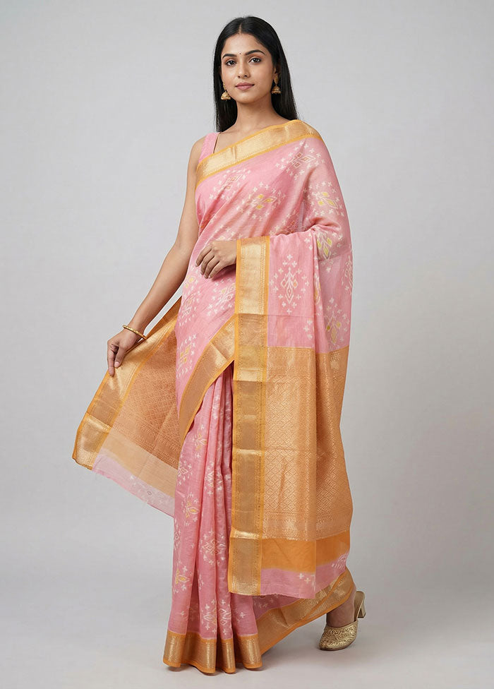 Pink Pure Cotton Saree With Blouse Piece