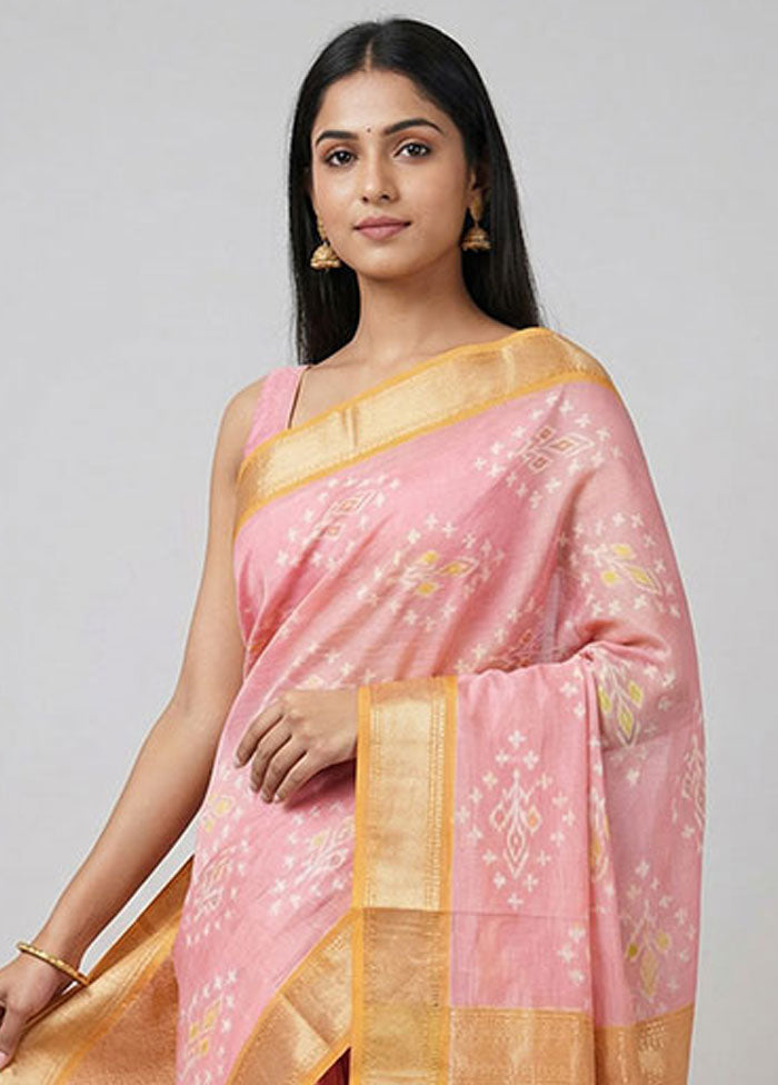 Pink Pure Cotton Saree With Blouse Piece