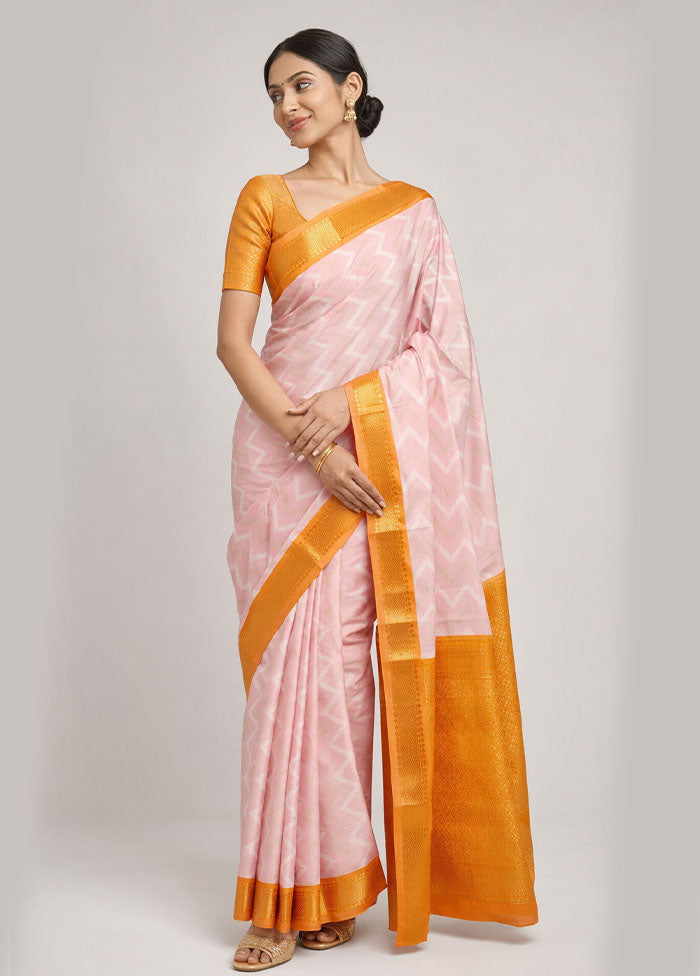 Pink Pure Cotton Saree With Blouse Piece