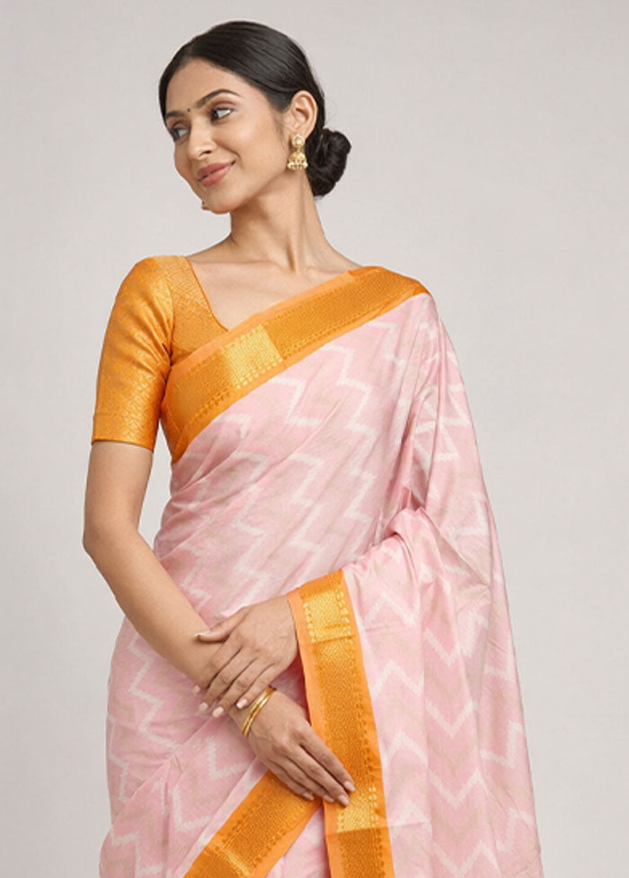 Pink Pure Cotton Saree With Blouse Piece